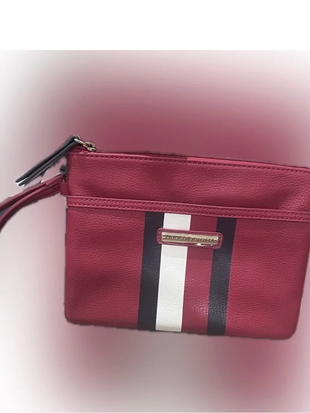 Tommy Hilfiger Red and White Striped Wristlet Clutch